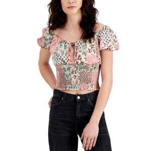 Just Polly Juniors' Puff-Sleeve Smocked Top Size Large‎